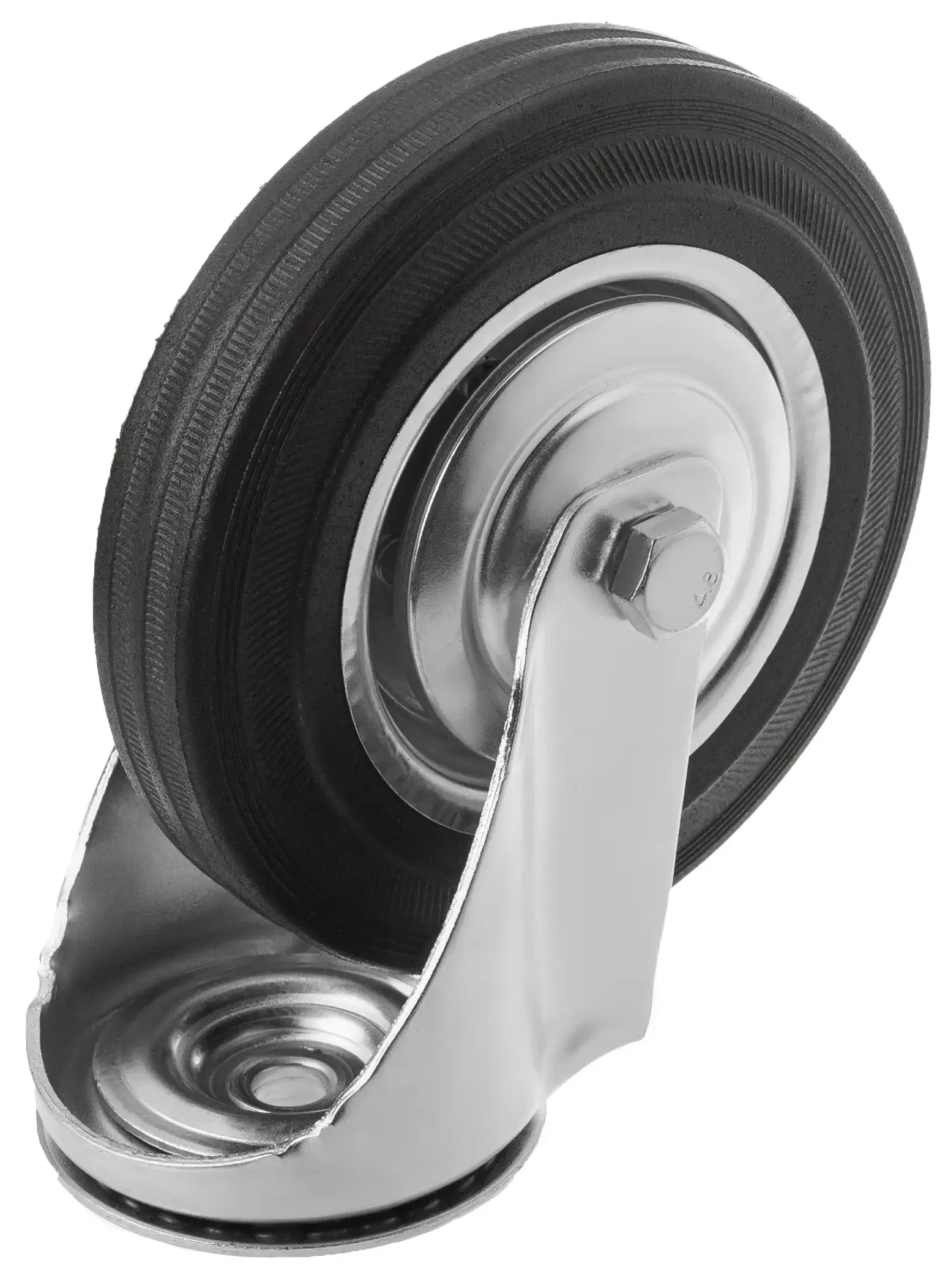 Промышленное колесо 160 мм (под болт 12 мм, поворотное, черная резина, роликоподшипник) - SCh 631
