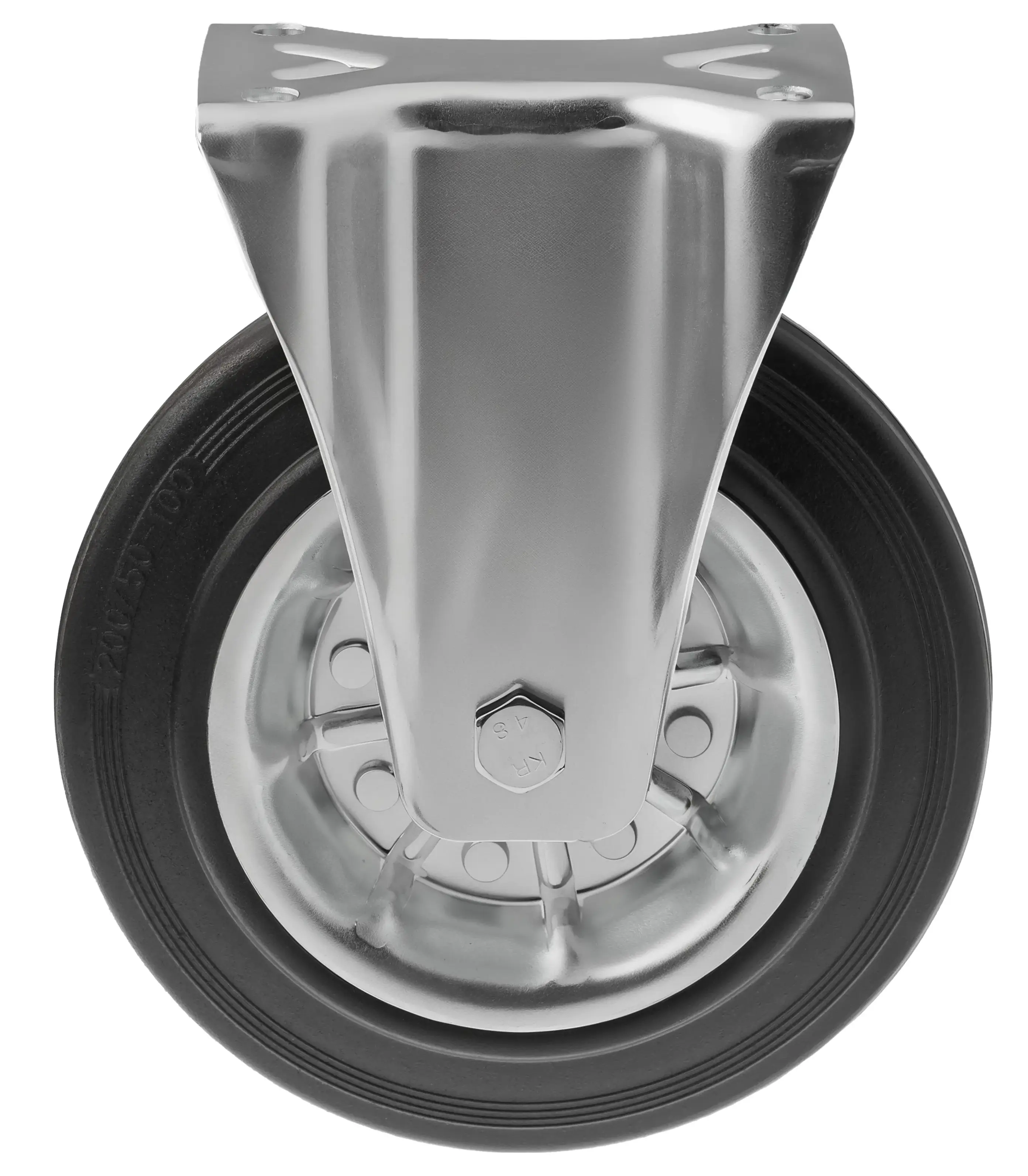 Промышленное усиленное колесо 200 мм (площадка, неповоротное, черная резина, роликоподшипник) - FRC 80